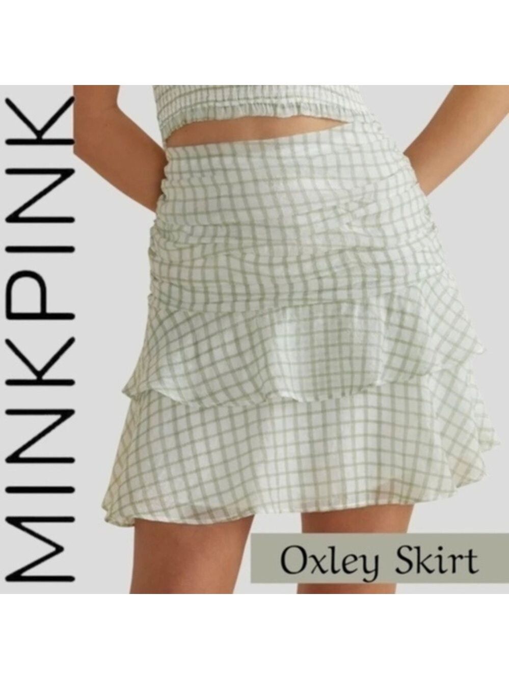 NWT MINKPINK Oxley Pleated Ruffled Mini Skirt in Jade/XL